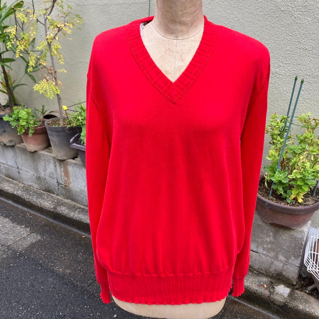 ロロピアーナ　コットン　Vネック　ニット　サイズ48　朱色　新品 ハイゲージ ハイゲージVネックニット/接触冷感/洗える/WEB限定サイズあり(ニット