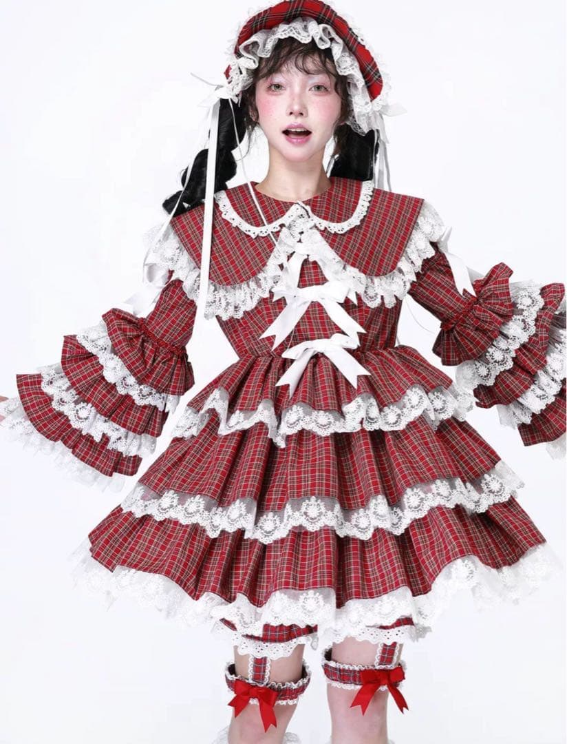 SOS MEME CLUB赤いチェック ワンピース M セット 即納 新品 SOS MEME CLUB 赤チェック ハート セット - メルカリ