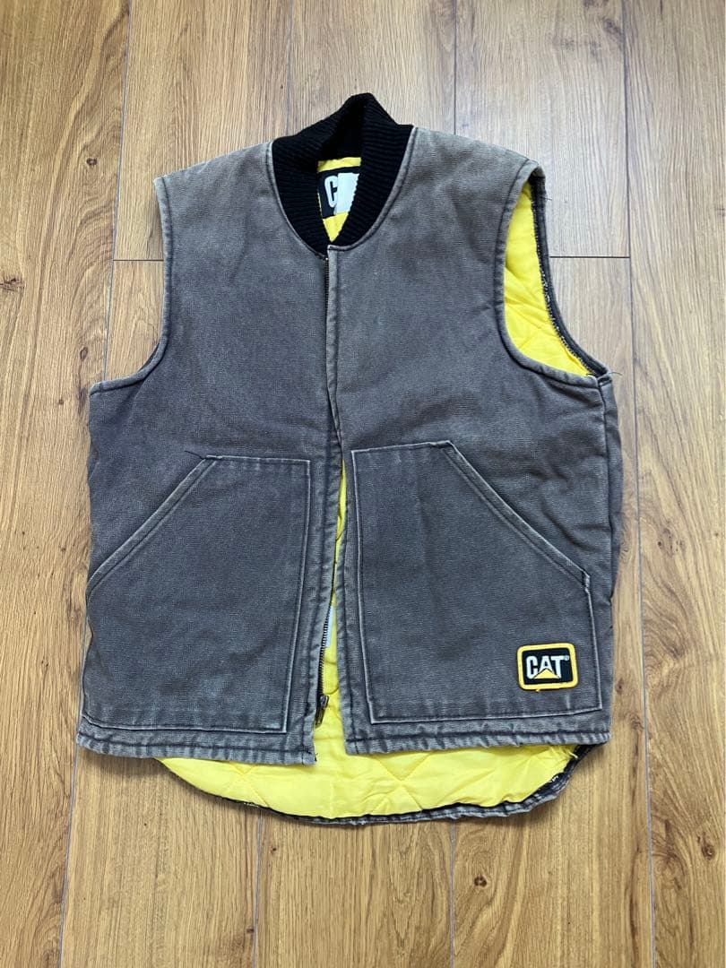 USA製 CAT キャタピラー ダックベスト ワークベスト ワッペン刺繍 古着