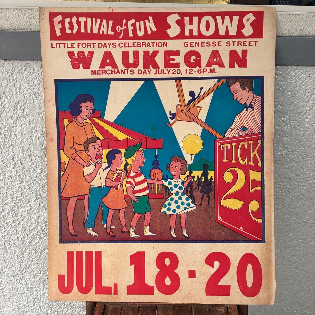 希少BIG！50s〜アメリカアンティーク SHOW実物サーカス広告ポスター