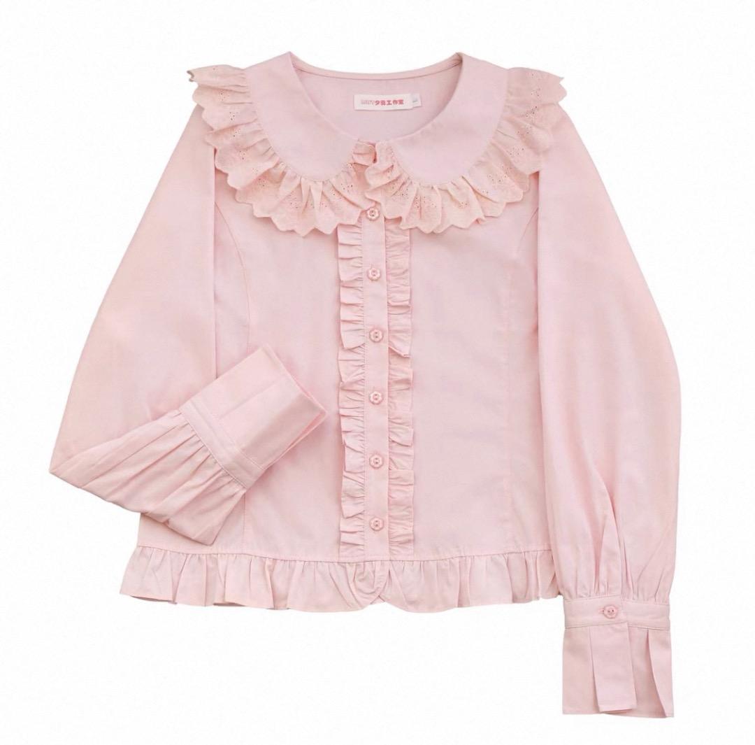 丸襟ベーシック綿ブラウス MIST半袖 ピンクM 華ロリ ロリータ - メルカリ