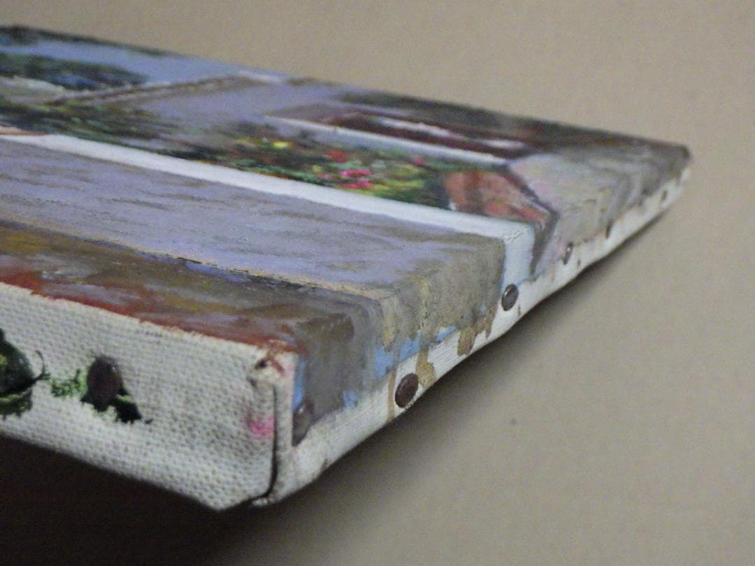 真作 春田美樹 油彩 闘牛場の内庭 ロンダ 肉筆 地図 木枠F6サイズ 一点