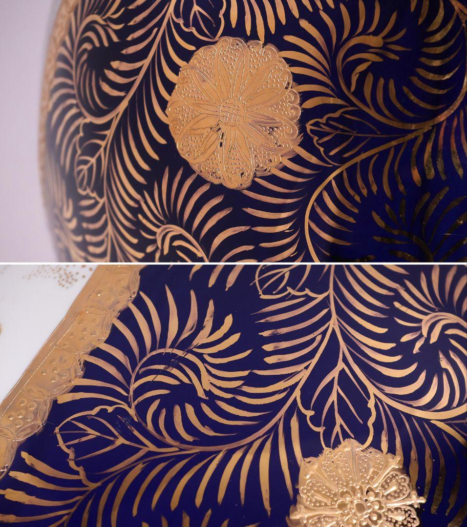 薩摩焼 栄盛窯 瀧山作 金襴手花鳥図鶴首大花瓶 65.7cm 飾瓶【CM208】