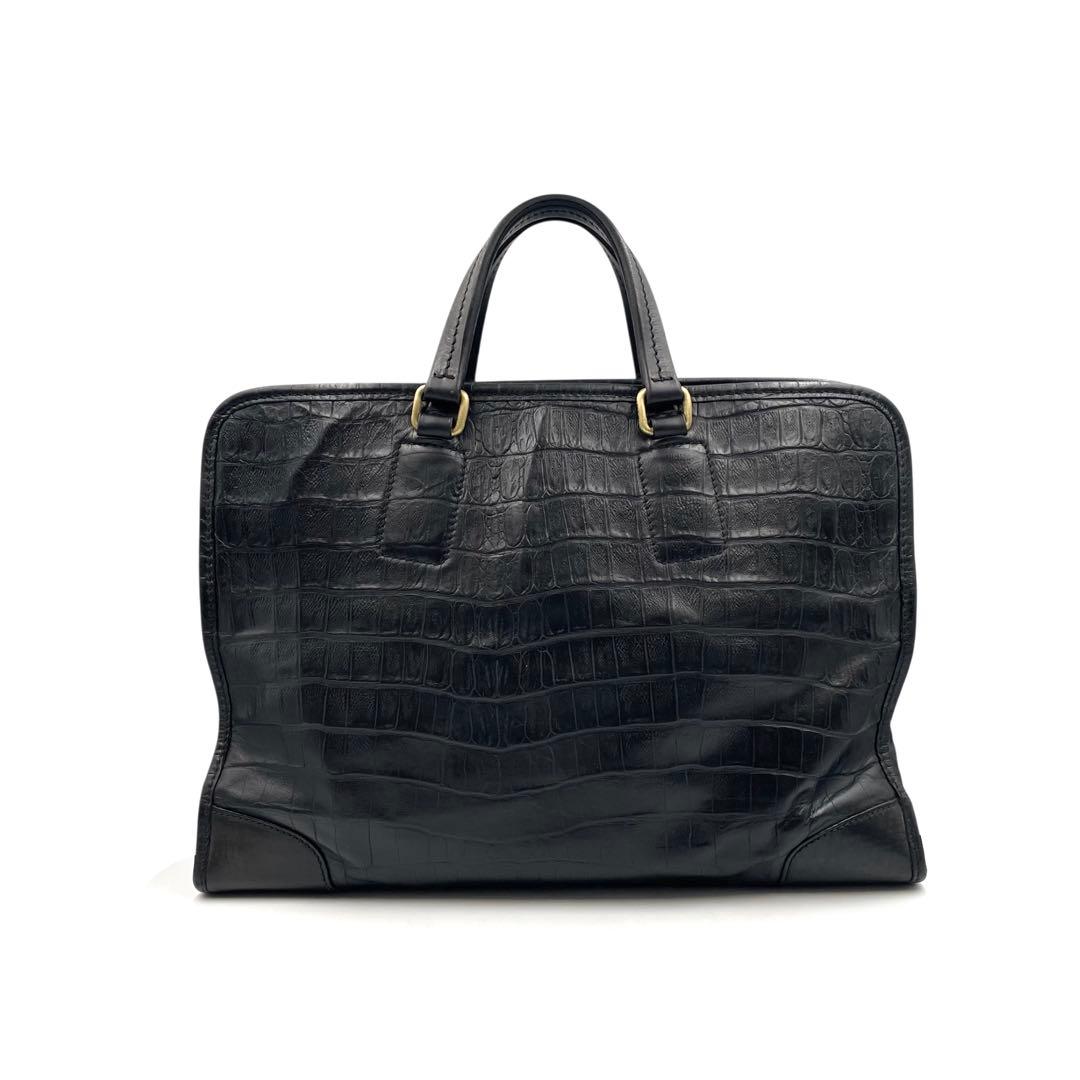 《超美品》ダニエル&ボブ ビジネス バッグ ブリーフケース 型押し レザー 黒系