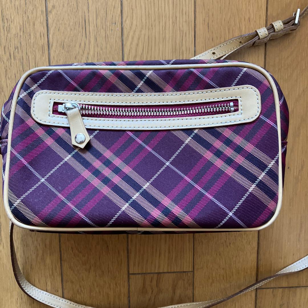 バーバリーブルーレーベル チェック柄ショルダーバッグ ボルドーピンク系