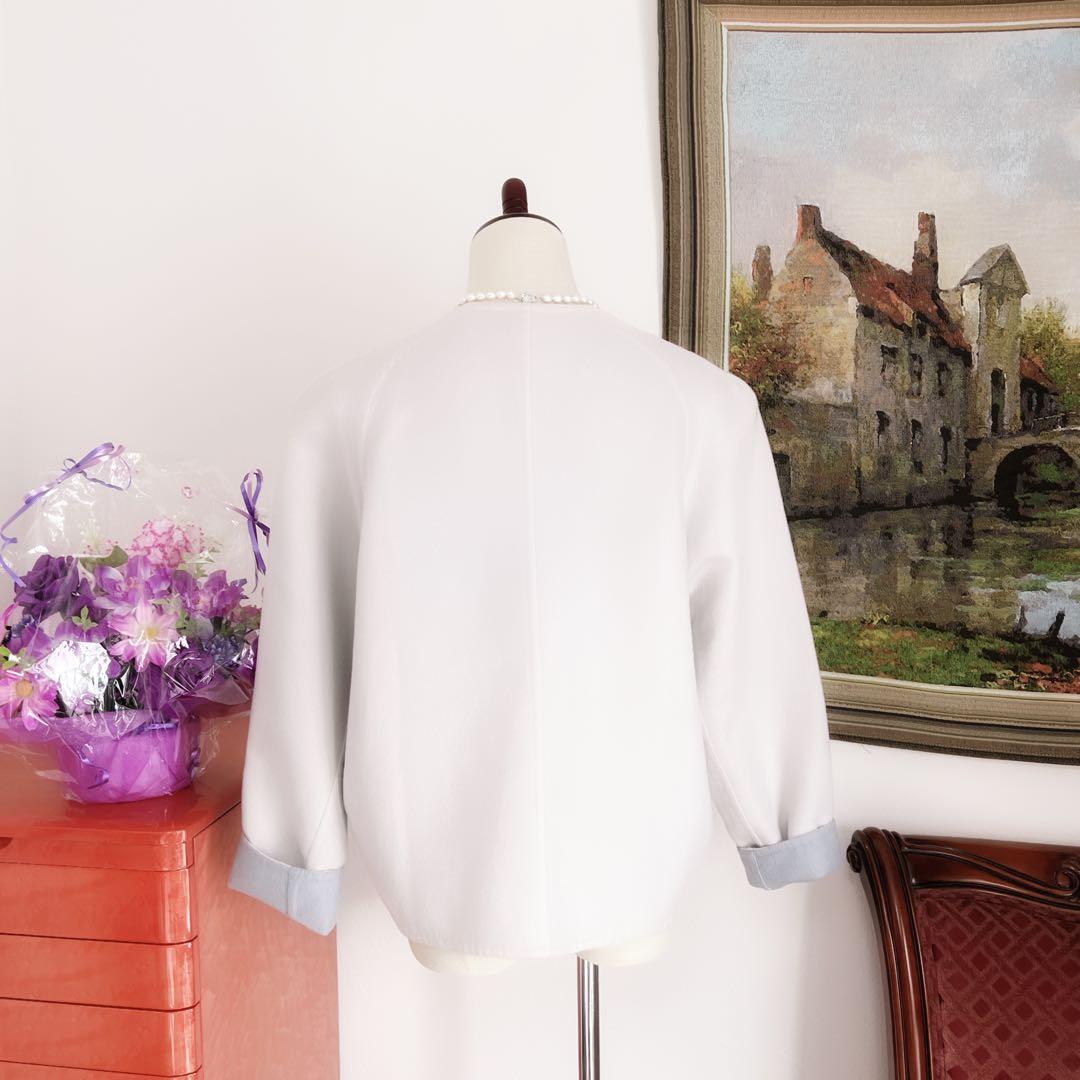 美品 HERMÈSエルメス カシミヤ ショート ノーカラー コート ブルー