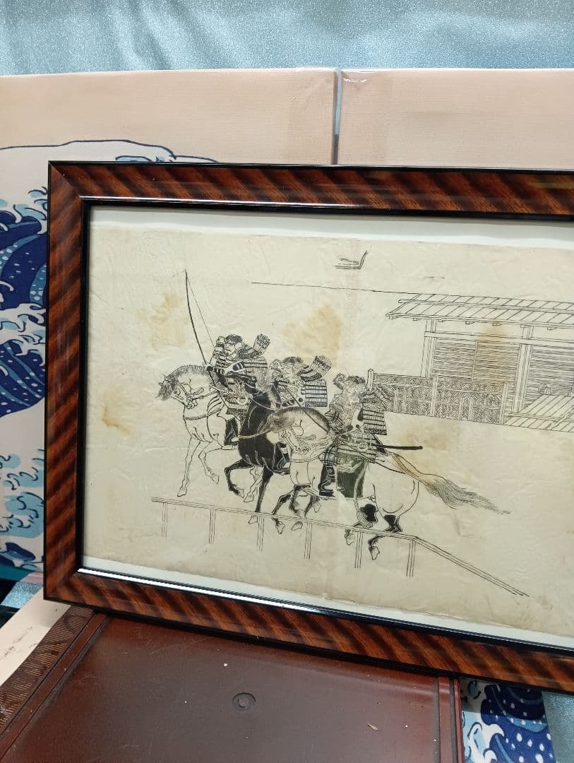 江戸時代後期幕末頃武家旧家蔵出馬上武者絵図古文書資料横幅44X