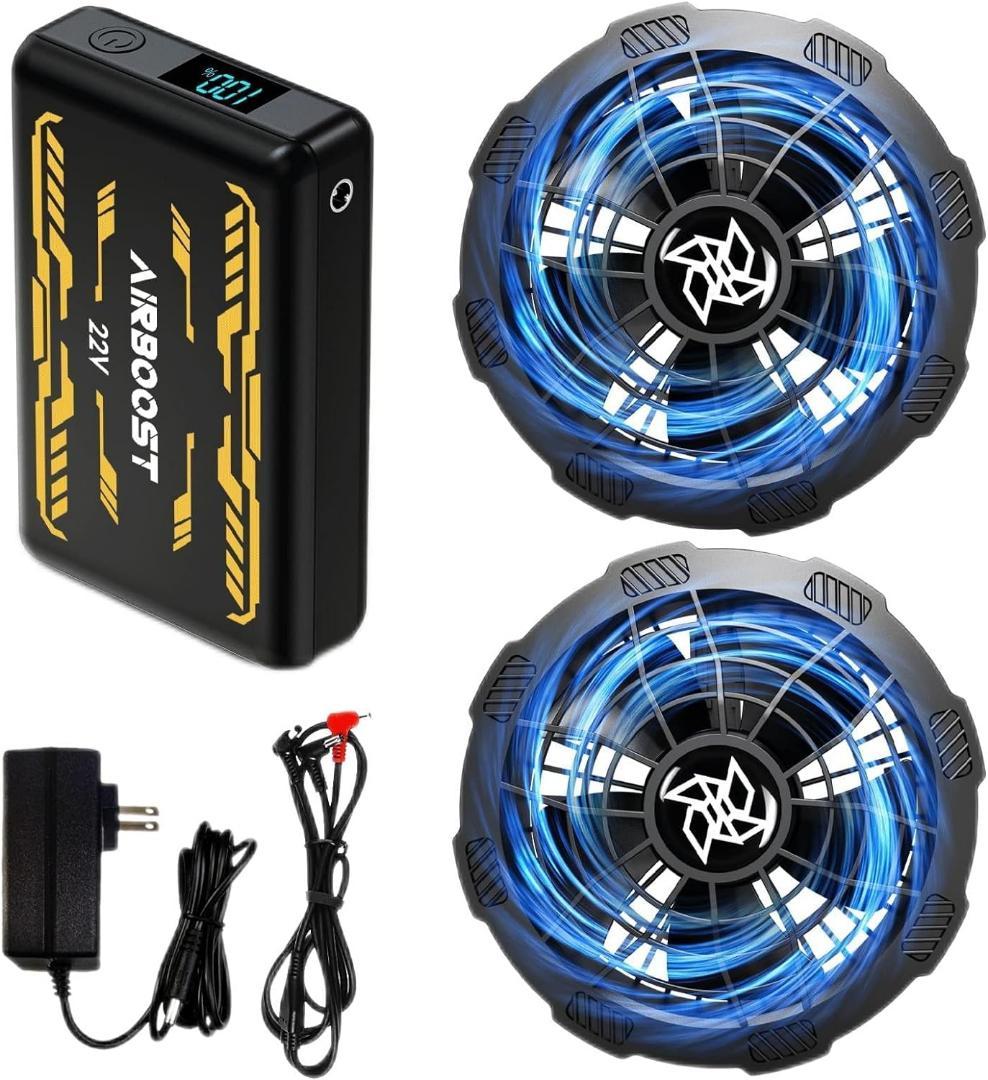 空調服用 ファンバッテリーセット 業界超強22V 暴風ファン 25000mAh