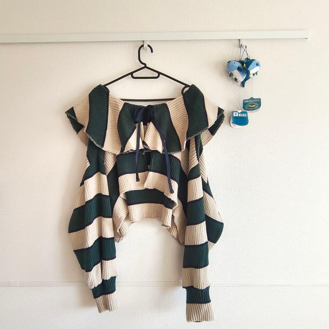 poppy ボーダーニットカーディガン(green) - メルカリ