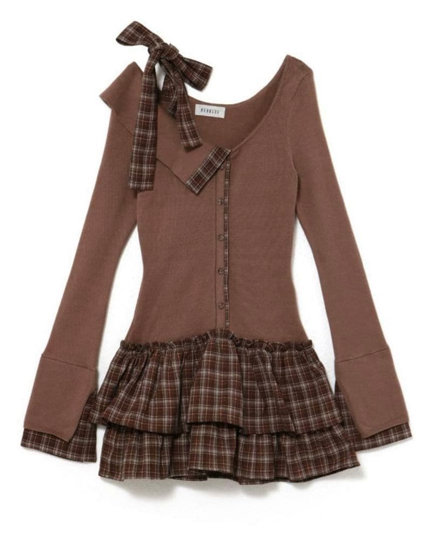 全新Bubbles チェックリボンワンショルワンピース M - メルカリ