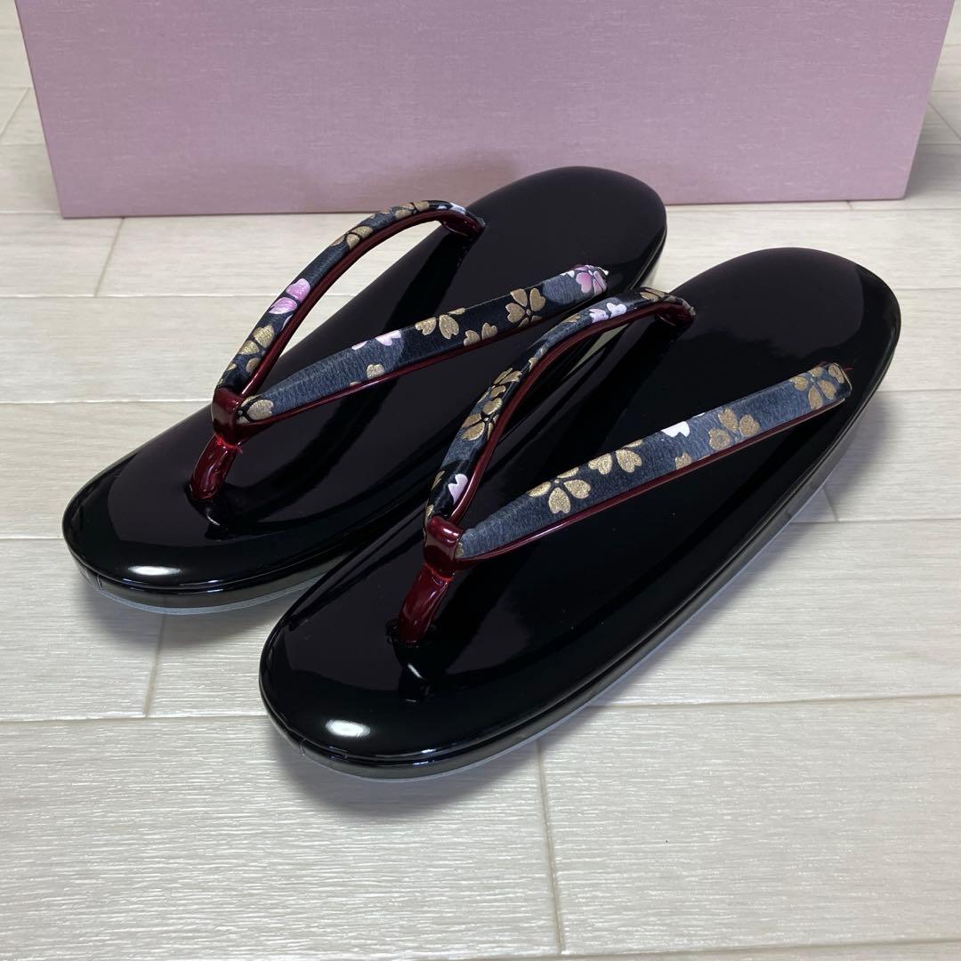 《未使用》草履バッグセット　舞桜　黒　成人式　24.5 箱付き