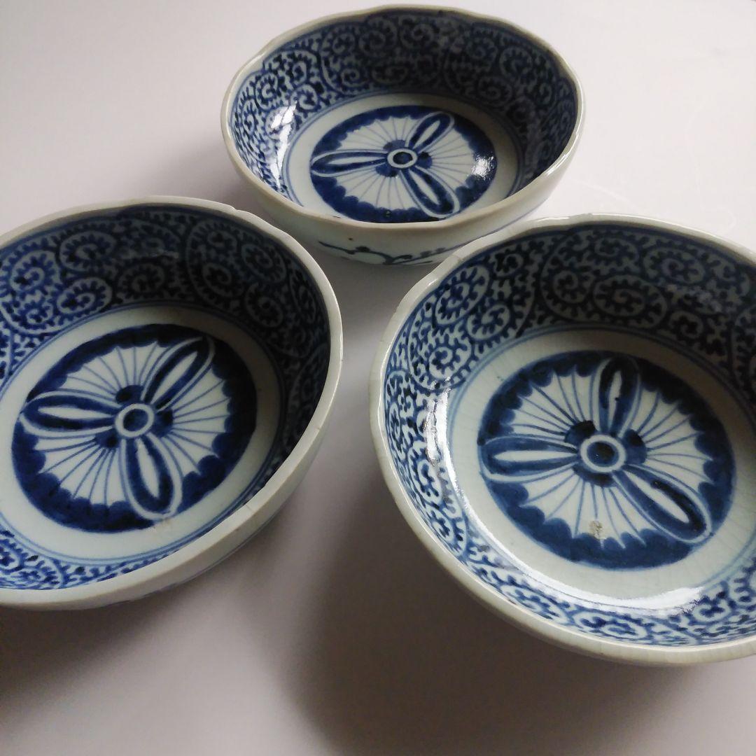 古伊万里 染付 蛸唐草文皿 三客 なます皿 くらわんか