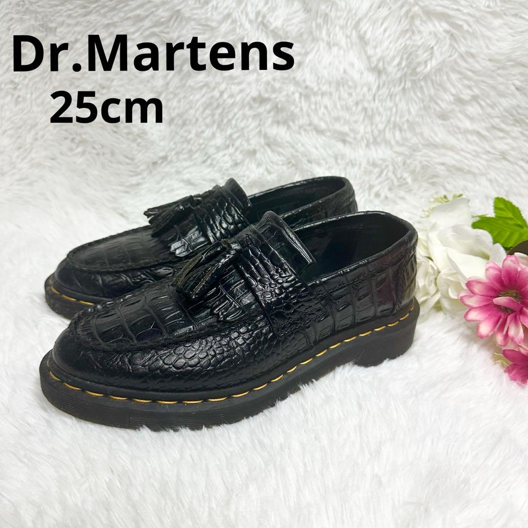 【極美品】★Dr.Martens ★クロコ★ブラック★ローファー★25cm★ クロコダイル エディティエ ペニーローファー - クロコダイル・ワニ革