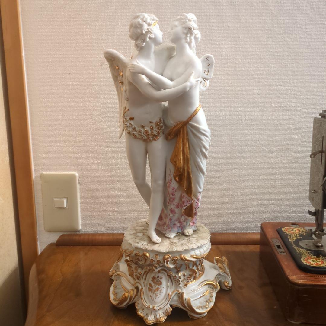 Tiche バロック風 天使と女性の彫刻 約30cm 木彫刻 アート 『 静謐の天使 』 木彫刻 アート 芸術 アート 女性