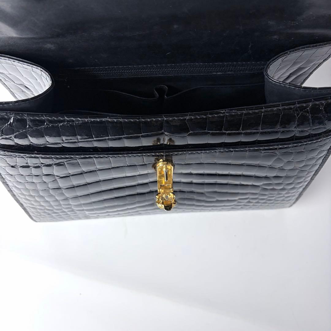 WATA‐ICHI シャイニングクロコ センター取り トップハンドル 黒の通販