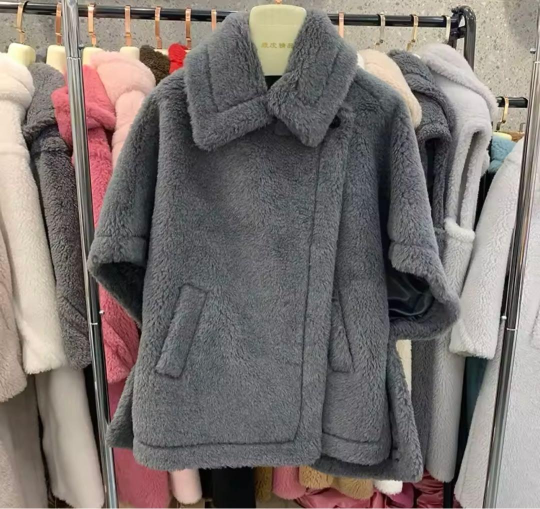 テディベア ポンチョコート ケープ ショートコート キャメル グレー 白