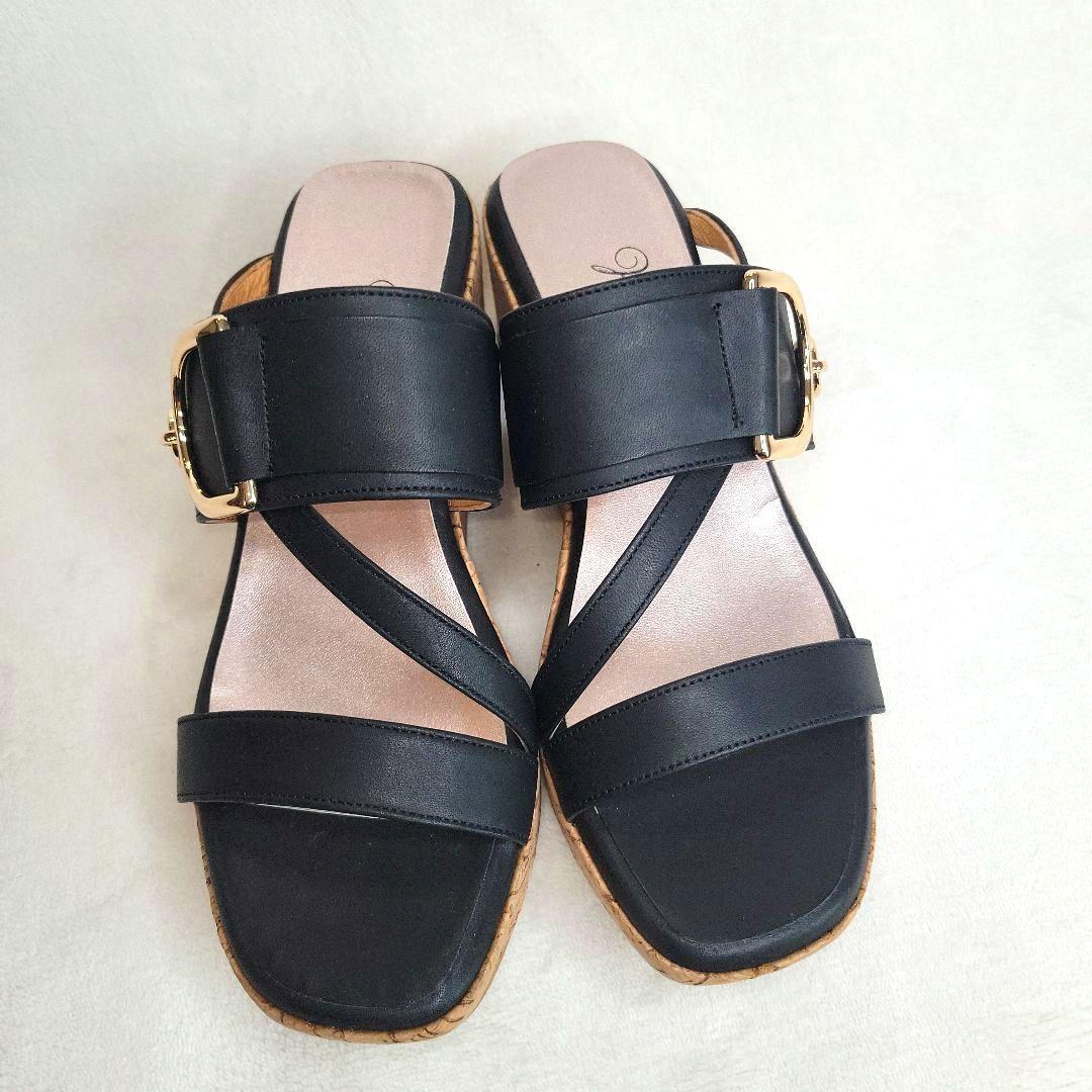 【銀座かねまつ】ウェッジミュールサンダル 黒 24.5cm 未使用品