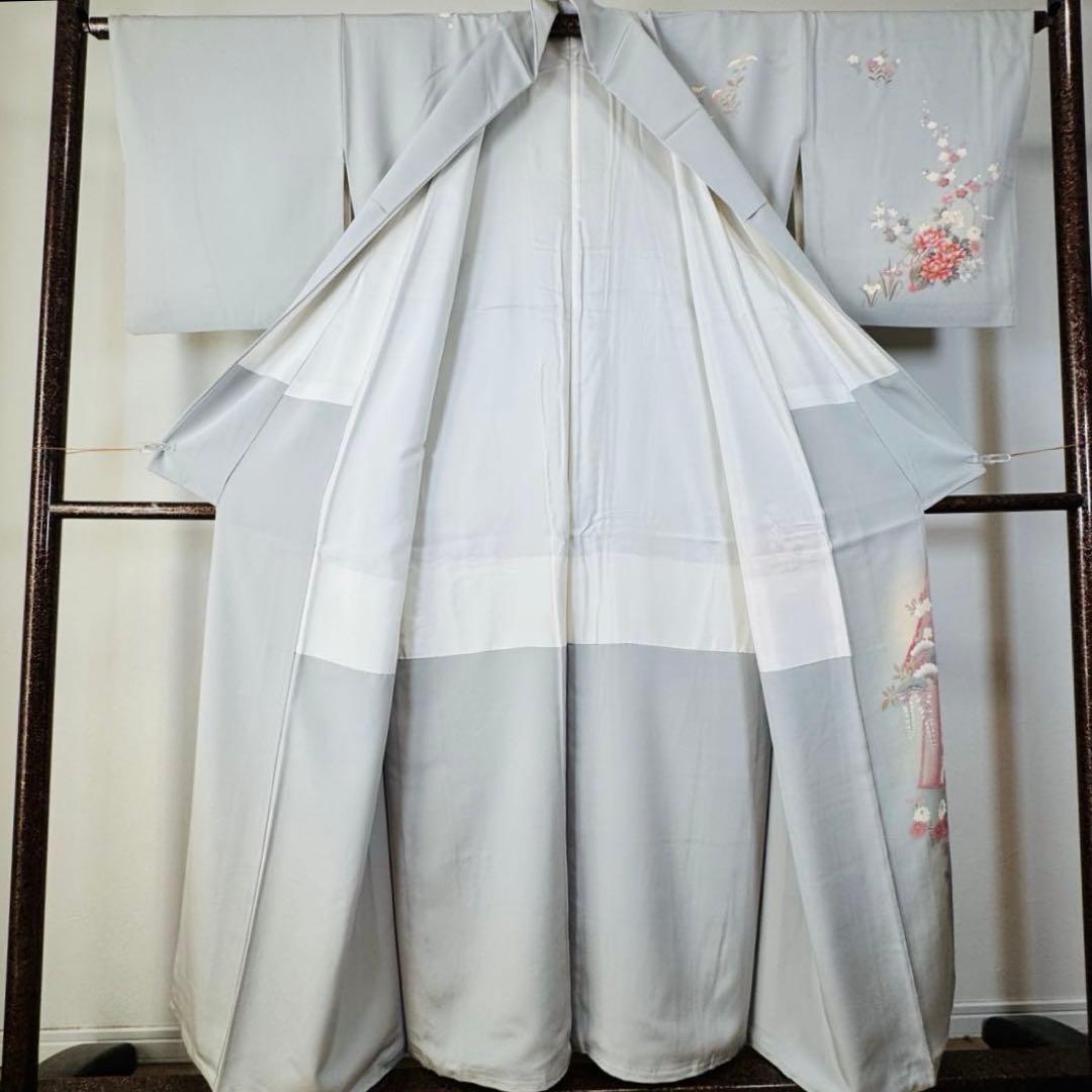 超美品 正絹 袷 広襟 訪問着 付け下げ 着物 162裄61.5 水色 作家物