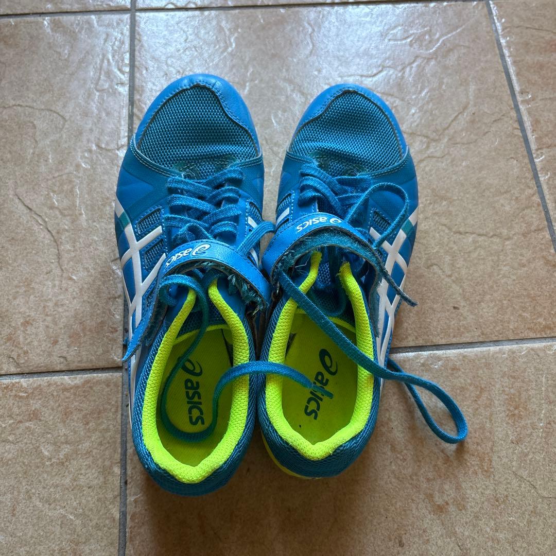 asics 陸上競技用スパイクシューズ 青/緑 - メルカリ