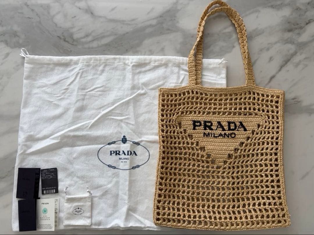 PRADA プラダ クロシェ トートバッグ ラフィア かごバッグ - メルカリ