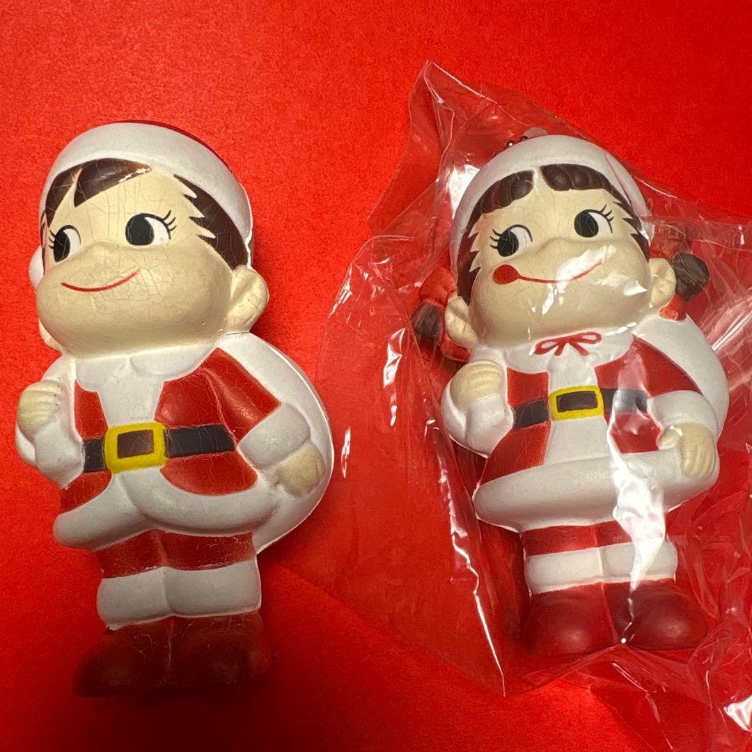 不二家 サンタ ペコちゃん ポコちゃん 約10cm ソフビ 中古品 FUJIYA