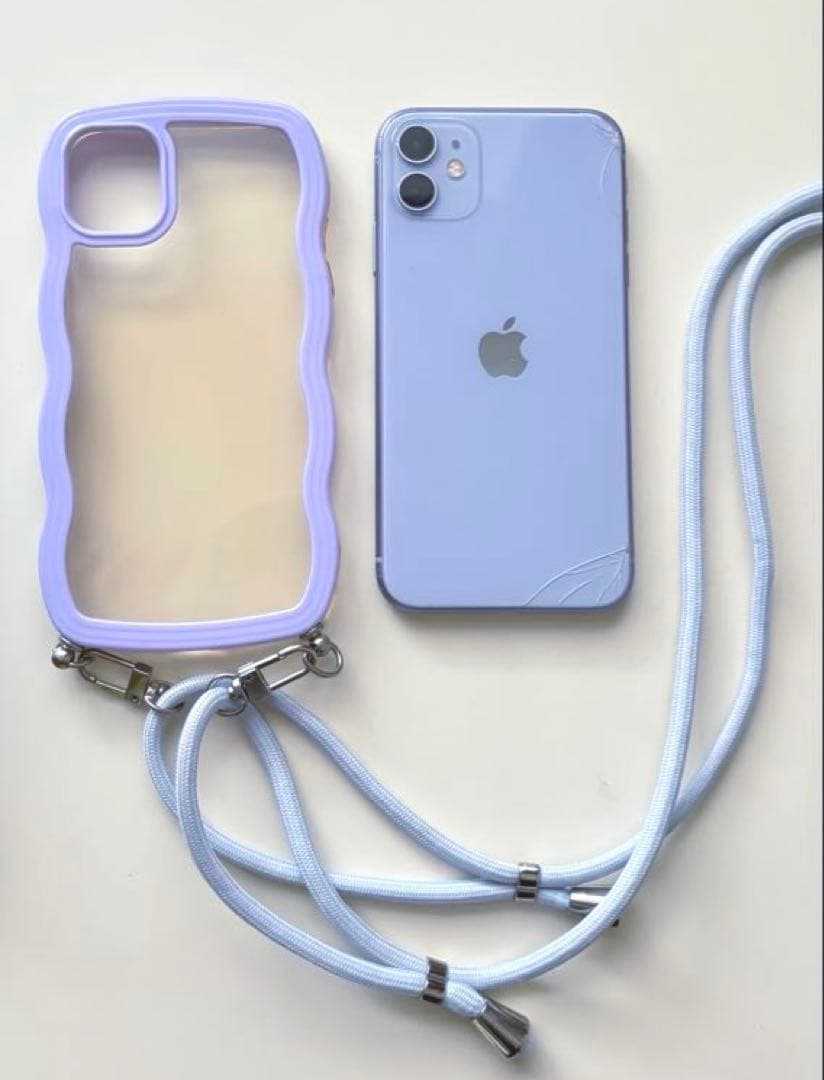 iPhone11】ケース付き パープル 128GB 背面割れあり