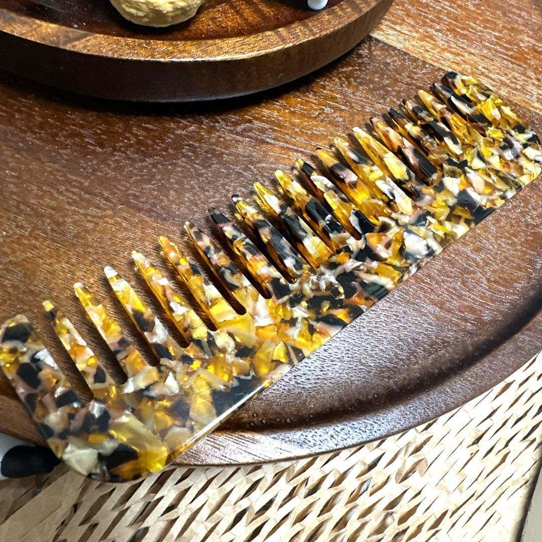 特価☆ヘアコーム65大きめスクエア型アセテートくしヘアコーム約15cm茶金色高級 特価☆ヘアコーム65大きめスクエア型アセテートくしヘアコーム約15cm茶