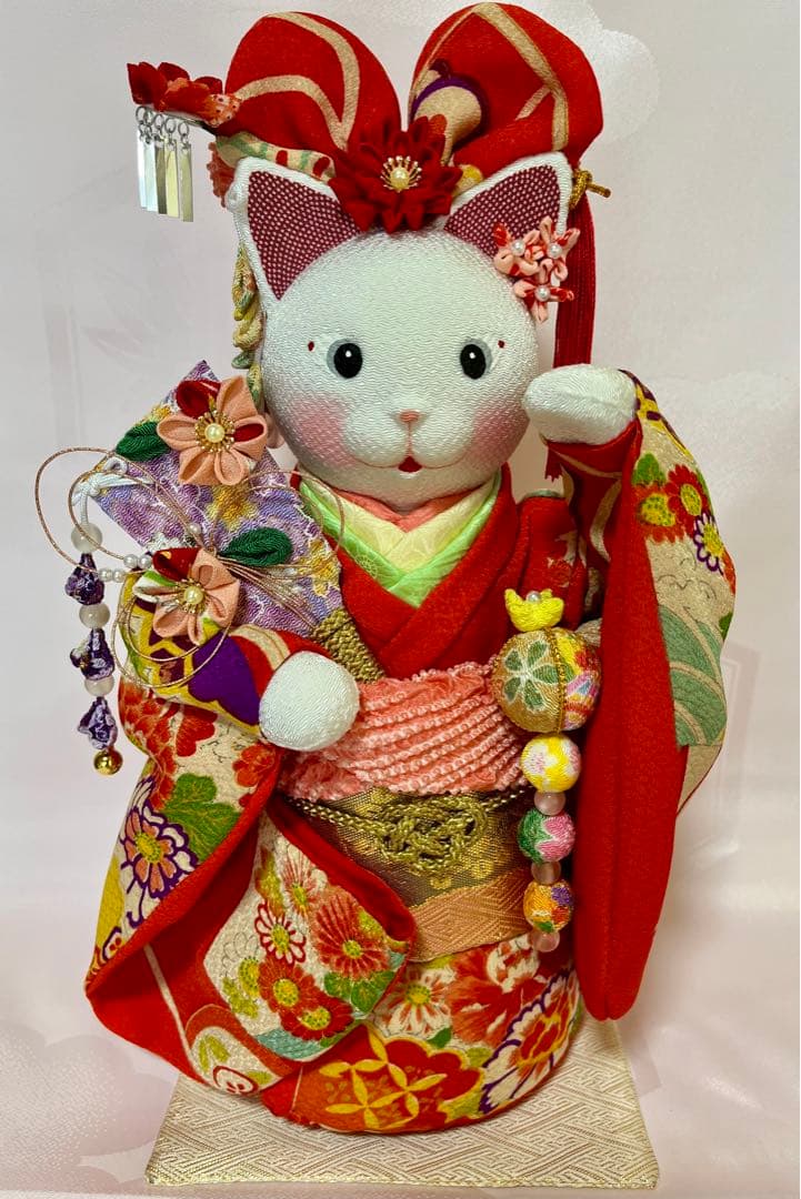 ⑥【ねこの創作人形】まねき猫 ちりめん細工 縮緬細工 和雑貨 猫の置物