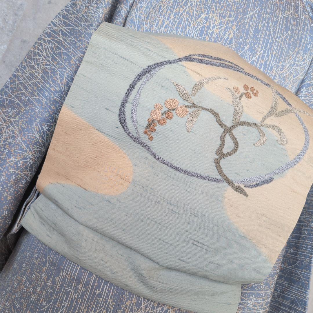 大セール中】小紋 フルセット 着物 正絹 青紺地 色彩 帯ユニーク F前