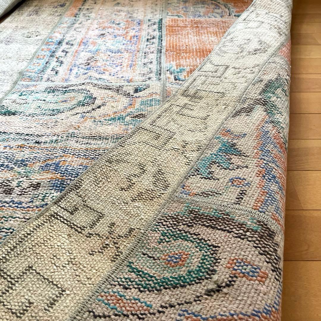 91×191優しいオレンジカラー パッチワーク トルコヴィンテージラグの