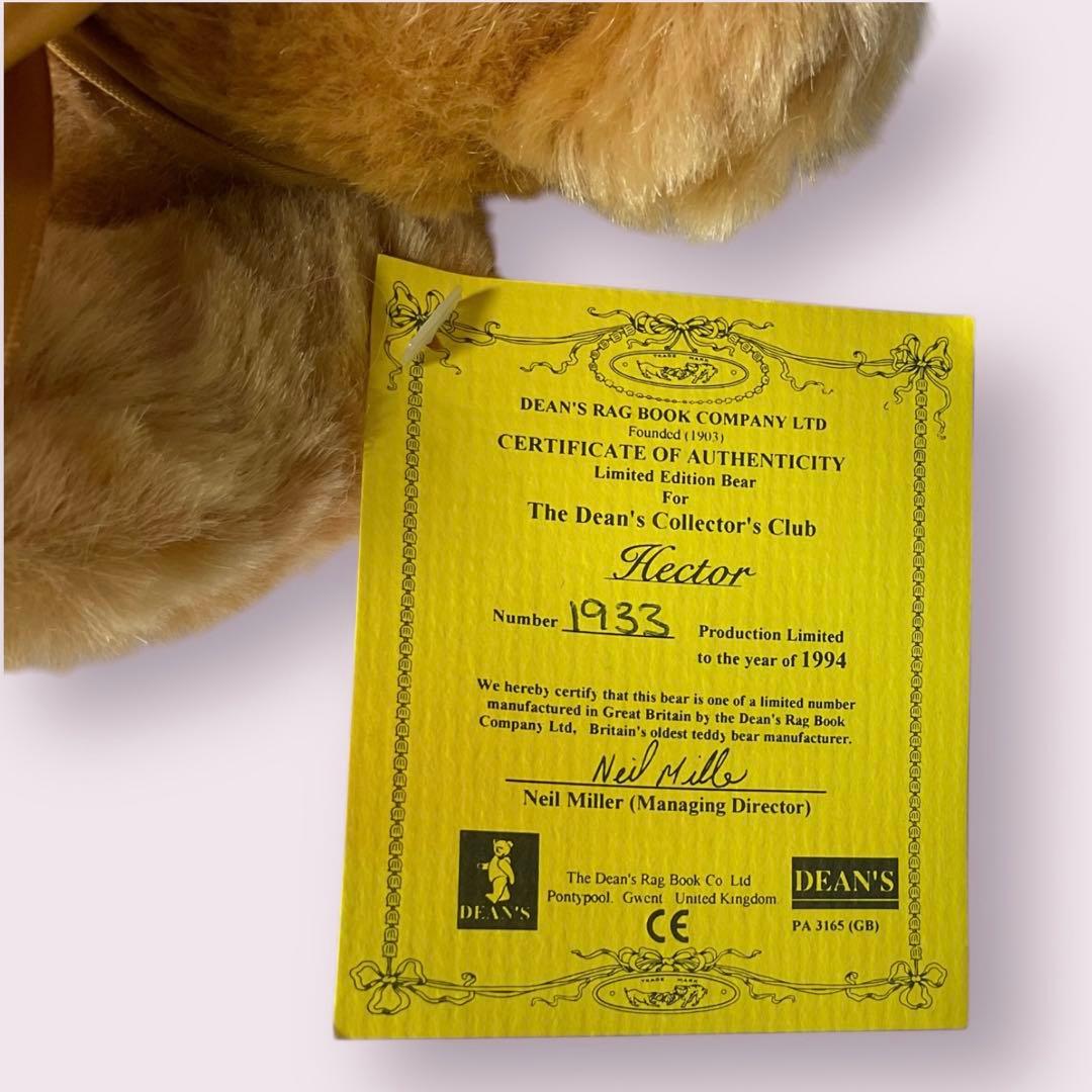 ディーンズ社 ヴィンテージ ベア 1994年 ヘクター 会員限定 バッチ付