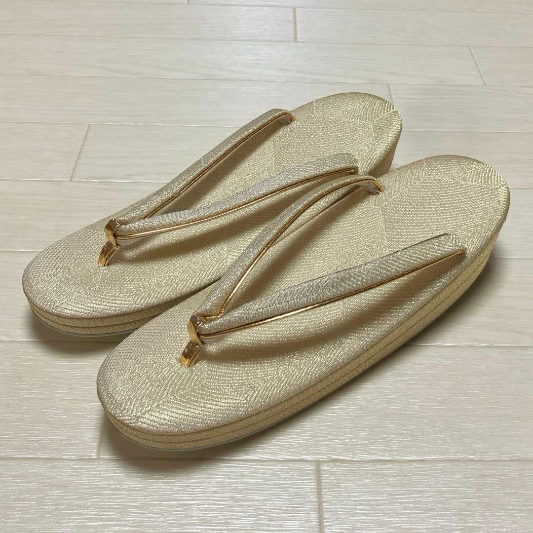《未使用》佐賀錦　草履バッグセット　ゴールド
