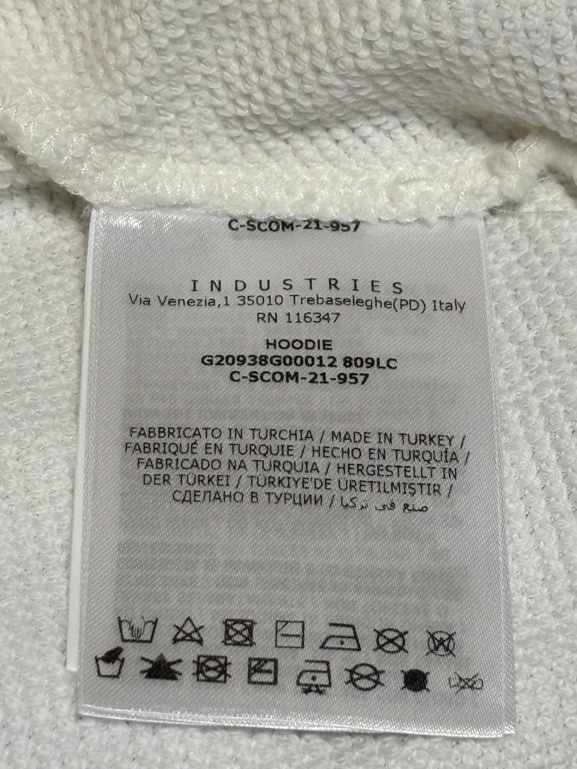 MONCLER フード付きオフホワイトスウェット 正面極小シミ有 sizeS〜M