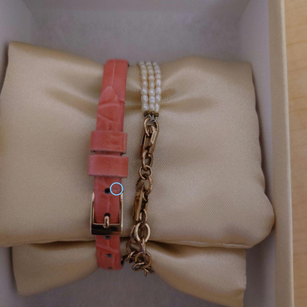 NOJESS 腕時計 パールビーズブレスレット リボンチャーム ピンクベルト