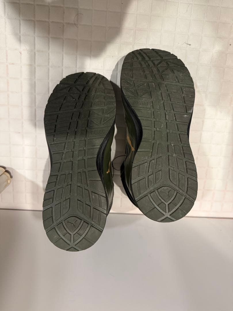 Pumaアスレチックライダー安全靴ディスクオリーブ系ブラウン系ジップ