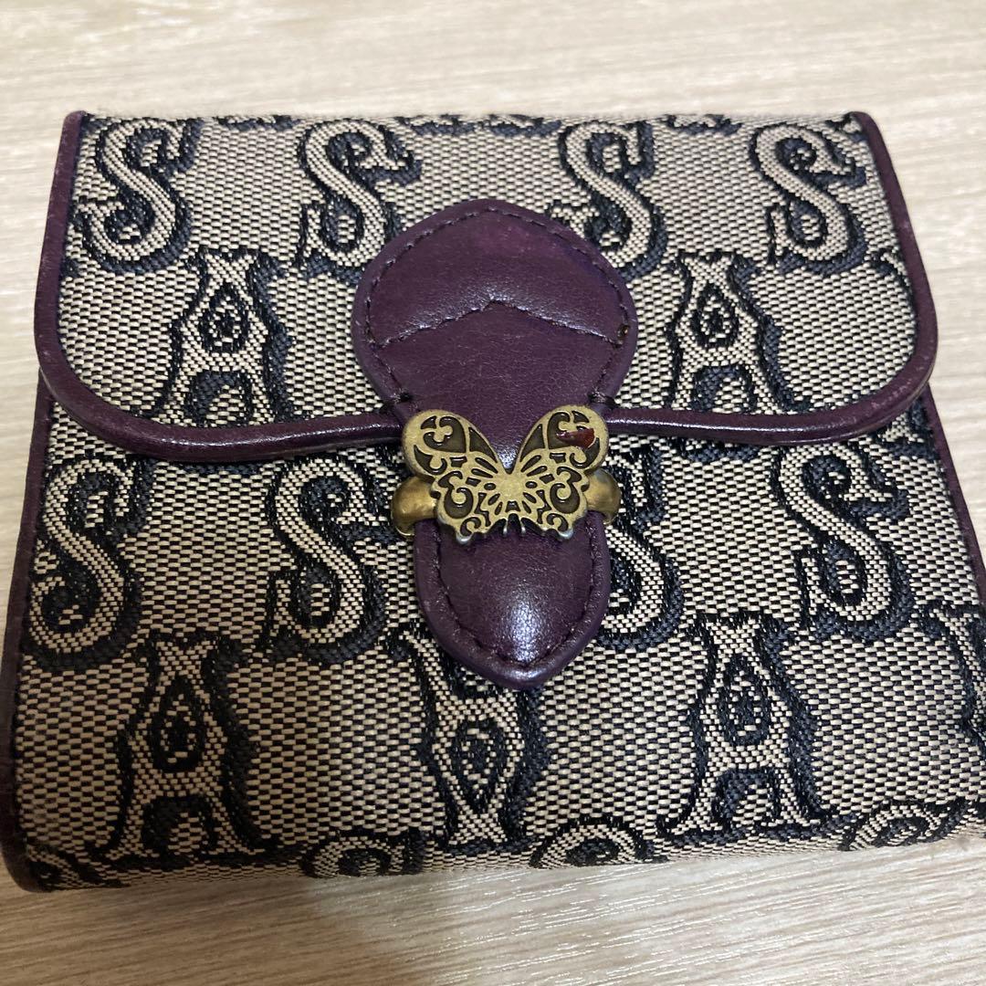 ANNA SUI アナスイ バタフライモチーフ 三つ折り財布 内側花柄 紫