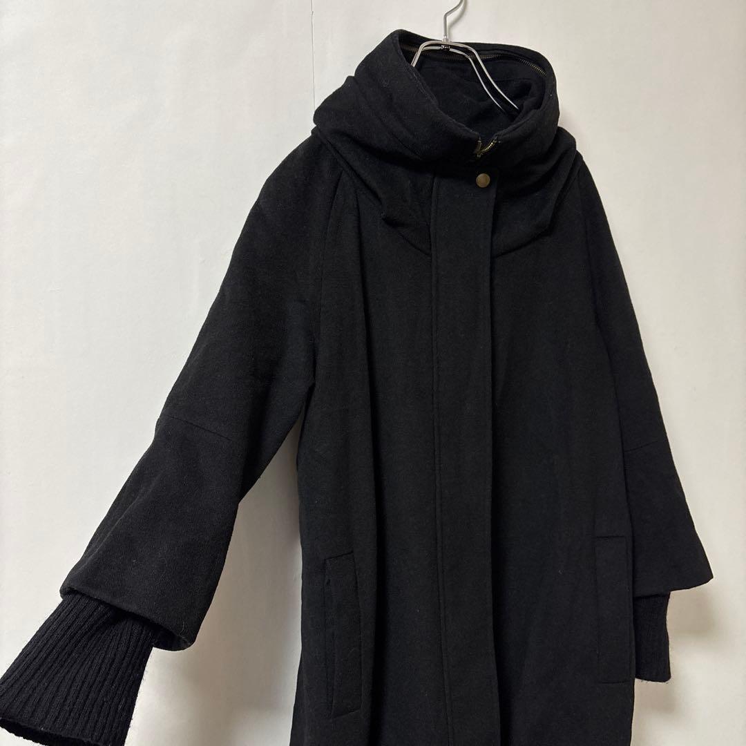 BEARDSLEY ビアズリー【F】膝丈コート ブラック フード ライナー 毛混