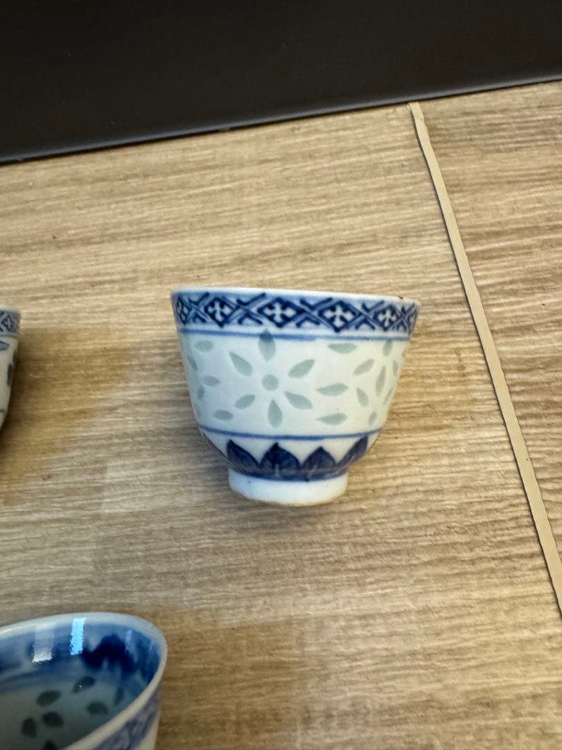 1521 中国骨董 康熙年製銘 染付青花湯呑 3客 時代物