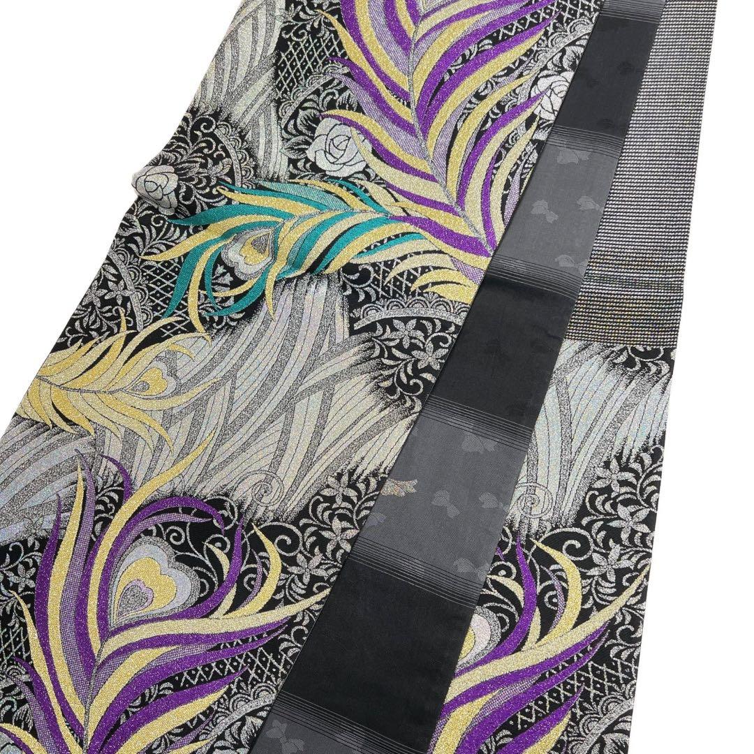 未着用 振袖帯 袋帯 孔雀の羽 薔薇 格子 波 着物 034a d - メルカリ