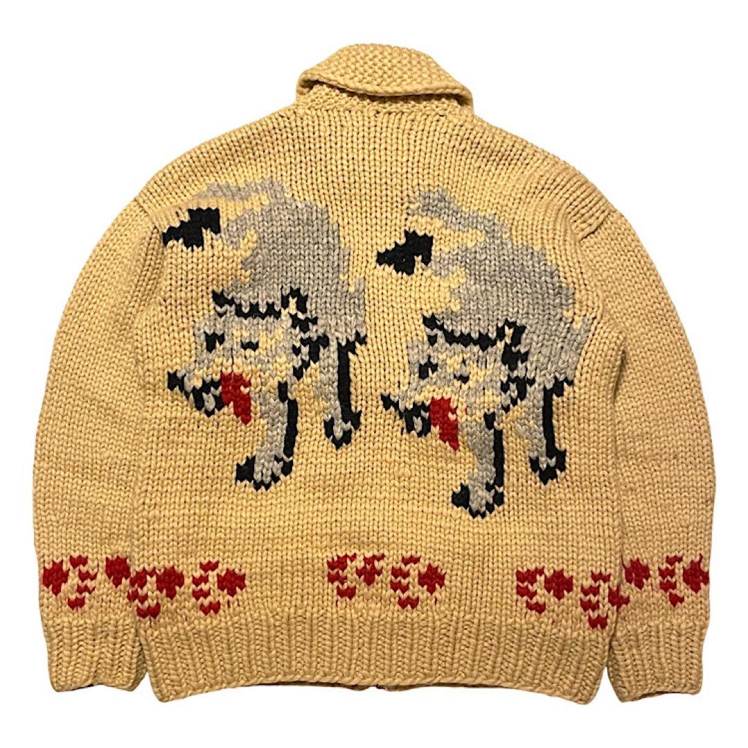 ビンテージ カウチンニットセーター ダブルウルフ狼 カナダ製 オオカミ