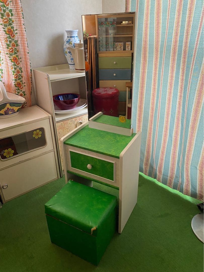 ドレッサー 鏡台 昭和レトロ 当時物 レトロポップ インテリア 緑