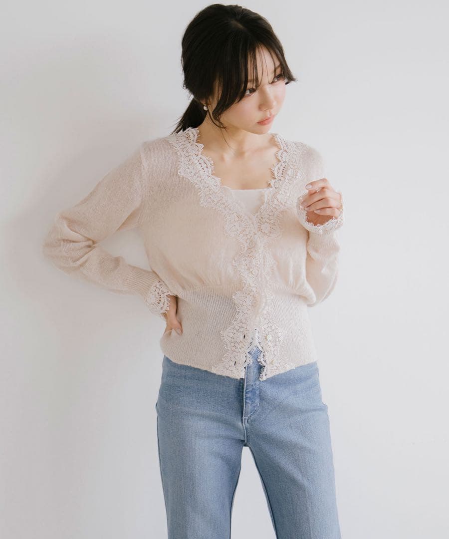 早い者勝ち Aimeine エメイン シアーモヘヤレースカーディガン オフ