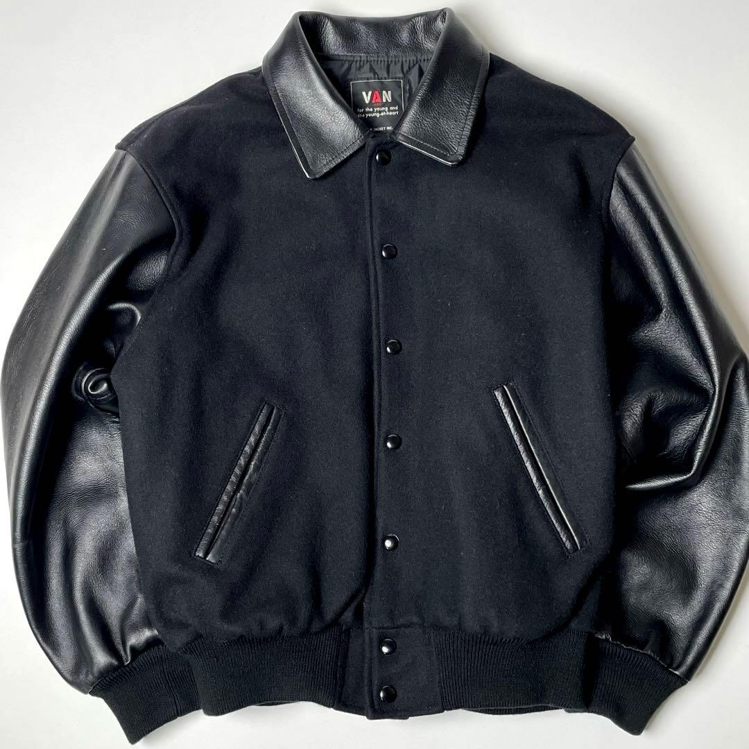 日本製】VAN JAC アームレザー スタジャン 黒 L位 袖牛革 - メルカリ