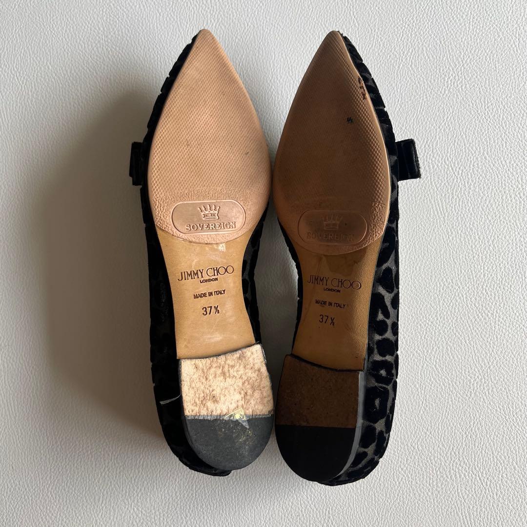 ジミーチュウ ベロアリボン レオパードパンプス ポインテッドトゥ 金