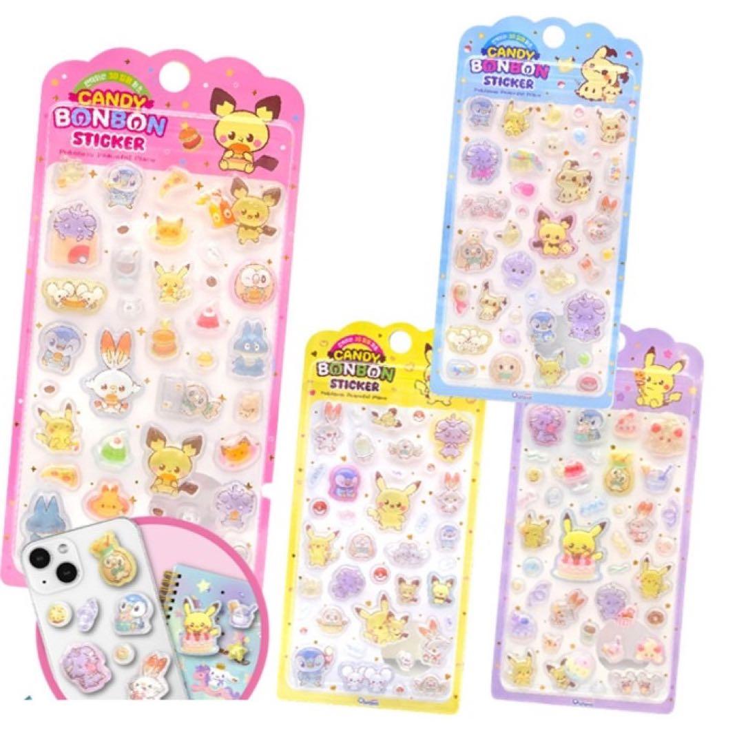 韓国限定 ポケモン ポケピース 3D 立体シール クリスタルシール 4枚