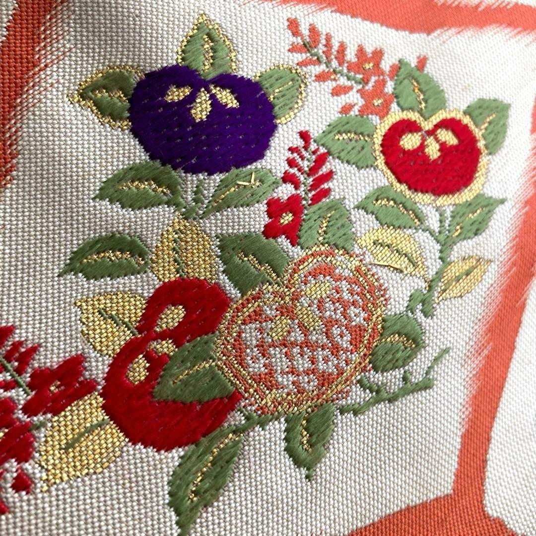 アンティーク名古屋帯 織り出し花模様 アイボリー 正絹 大正ロマンNo.28