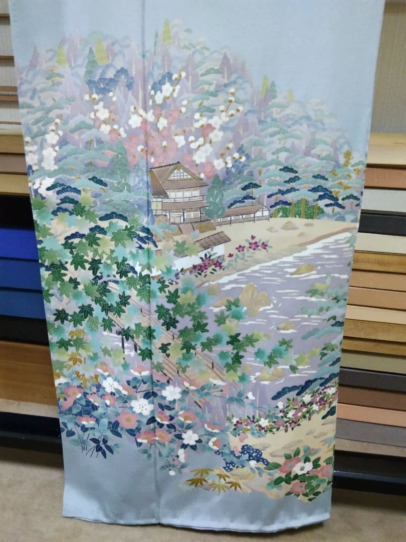 最終値下げ F‐315 訪問着 辻ヶ花 袷 暈し グレー系紫 作家落款 美品