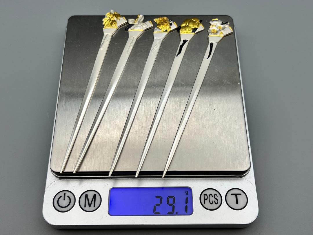 SILVER925 刻印 銀製 菓子楊枝 5本セット 鶴と亀 梅と竹 重量29g