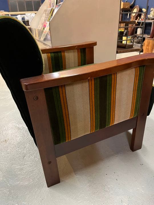 レトロ/モケットソファー/一人掛け/ストライプ/当時もの モケット