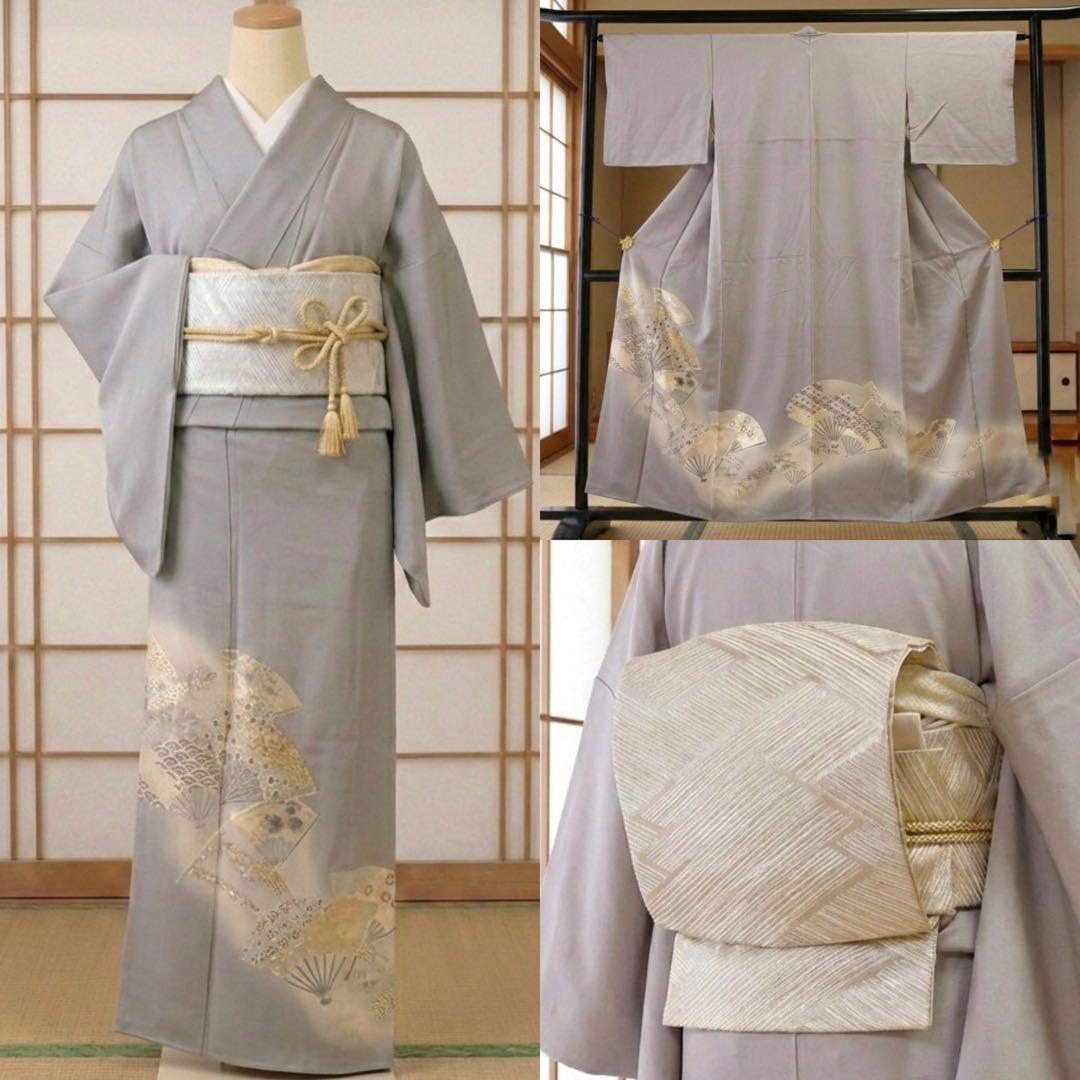 上品 色留袖 袋帯 グレー 薄紫 4点フルセット 卒業式 結婚式 入学式